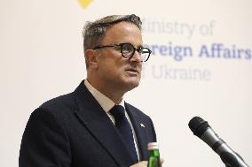 Press conference of Andrii Sybiha, Xavier Bettel and Yuriko Backes in Kyiv